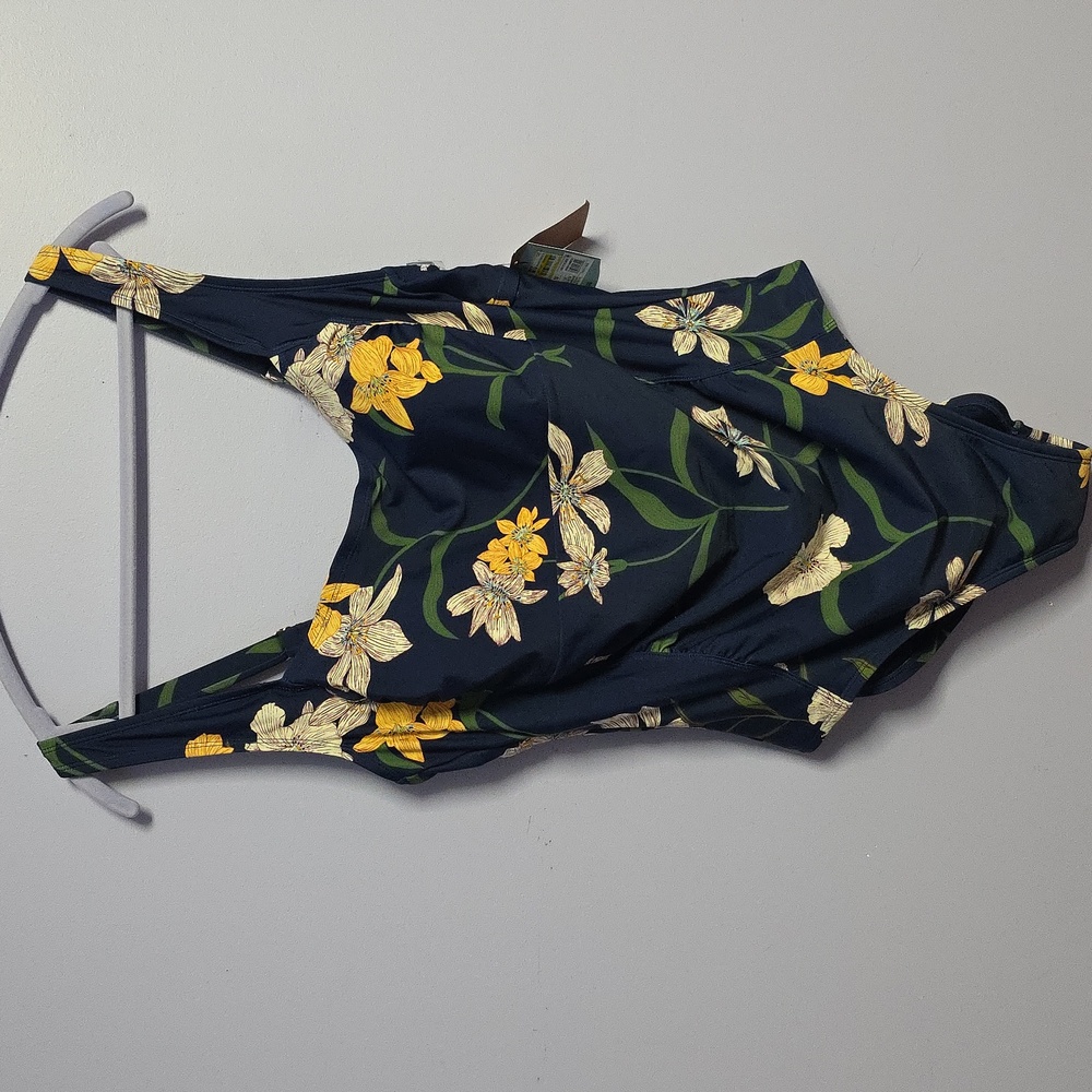 Shade & Shore Navy Floral One-Piece Swimsuit with Yellow & Cream Flowers